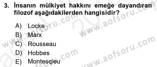 Siyaset Felsefesi 1 Dersi 2018 - 2019 Yılı (Vize) Ara Sınav Soruları 3. Soru