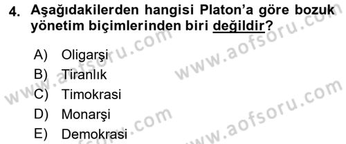 Siyaset Felsefesi 1 Dersi 2018 - 2019 Yılı (Vize) Ara Sınav Soruları 4. Soru