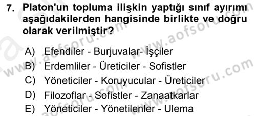 Siyaset Felsefesi 1 Dersi 2018 - 2019 Yılı (Vize) Ara Sınav Soruları 7. Soru
