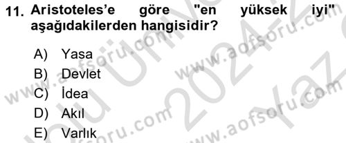 Siyaset Felsefesi 1 Dersi 2024 - 2025 Yılı Yaz Okulu Sınav Soruları 11. Soru