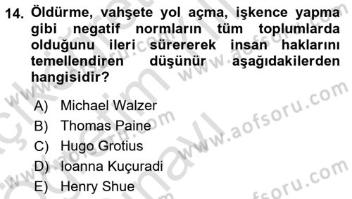 Siyaset Felsefesi 1 Dersi 2024 - 2025 Yılı Yaz Okulu Sınav Soruları 14. Soru