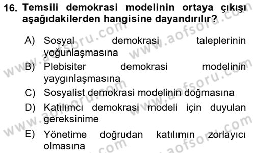 Siyaset Felsefesi 1 Dersi 2024 - 2025 Yılı Yaz Okulu Sınav Soruları 16. Soru