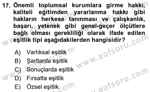 Siyaset Felsefesi 1 Dersi 2024 - 2025 Yılı Yaz Okulu Sınav Soruları 17. Soru
