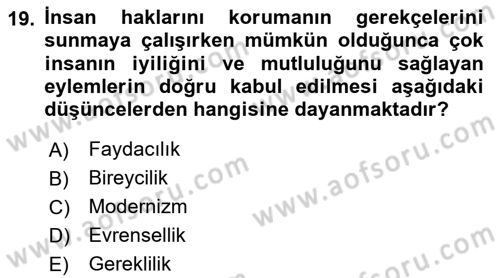 Siyaset Felsefesi 1 Dersi 2024 - 2025 Yılı Yaz Okulu Sınav Soruları 19. Soru