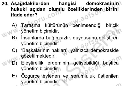 Siyaset Felsefesi 1 Dersi 2024 - 2025 Yılı Yaz Okulu Sınav Soruları 20. Soru