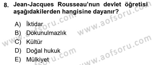 Siyaset Felsefesi 1 Dersi 2024 - 2025 Yılı Yaz Okulu Sınav Soruları 8. Soru
