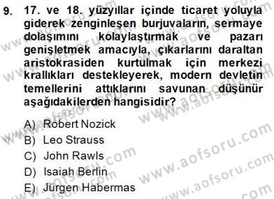 Siyaset Felsefesi 2 Dersi 2014 - 2015 Yılı (Final) Dönem Sonu Sınav Soruları 9. Soru