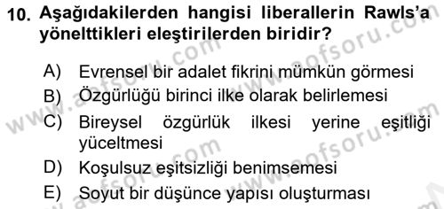 Siyaset Felsefesi 2 Dersi 2015 - 2016 Yılı (Vize) Ara Sınav Soruları 10. Soru