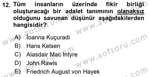 Siyaset Felsefesi 2 Dersi 2015 - 2016 Yılı (Vize) Ara Sınav Soruları 12. Soru