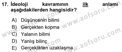 Siyaset Felsefesi 2 Dersi 2015 - 2016 Yılı (Vize) Ara Sınav Soruları 17. Soru