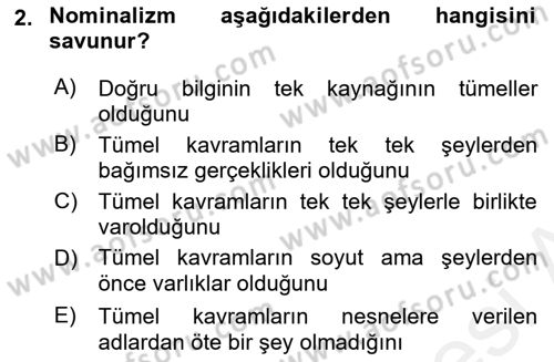 Siyaset Felsefesi 2 Dersi 2015 - 2016 Yılı (Vize) Ara Sınav Soruları 2. Soru