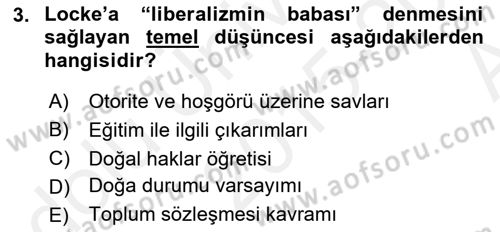 Siyaset Felsefesi 2 Dersi 2015 - 2016 Yılı (Vize) Ara Sınav Soruları 3. Soru