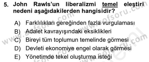 Siyaset Felsefesi 2 Dersi 2015 - 2016 Yılı (Vize) Ara Sınav Soruları 5. Soru