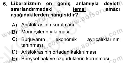 Siyaset Felsefesi 2 Dersi 2015 - 2016 Yılı (Vize) Ara Sınav Soruları 6. Soru