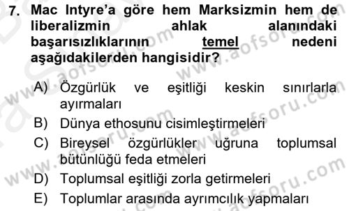 Siyaset Felsefesi 2 Dersi 2015 - 2016 Yılı (Vize) Ara Sınav Soruları 7. Soru