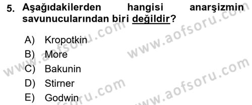 Siyaset Felsefesi 2 Dersi 2015 - 2016 Yılı (Final) Dönem Sonu Sınav Soruları 5. Soru