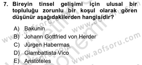Siyaset Felsefesi 2 Dersi 2015 - 2016 Yılı (Final) Dönem Sonu Sınav Soruları 7. Soru