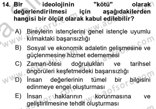 Siyaset Felsefesi 2 Dersi 2016 - 2017 Yılı (Vize) Ara Sınav Soruları 14. Soru
