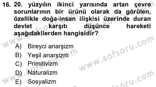 Siyaset Felsefesi 2 Dersi 2016 - 2017 Yılı (Vize) Ara Sınav Soruları 16. Soru