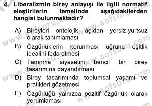 Siyaset Felsefesi 2 Dersi 2016 - 2017 Yılı (Vize) Ara Sınav Soruları 4. Soru