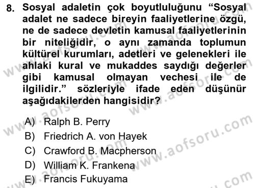 Siyaset Felsefesi 2 Dersi 2016 - 2017 Yılı (Vize) Ara Sınav Soruları 8. Soru