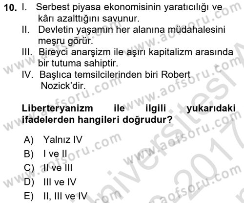 Siyaset Felsefesi 2 Dersi 2016 - 2017 Yılı (Final) Dönem Sonu Sınav Soruları 10. Soru
