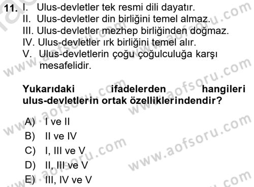 Siyaset Felsefesi 2 Dersi 2016 - 2017 Yılı (Final) Dönem Sonu Sınav Soruları 11. Soru