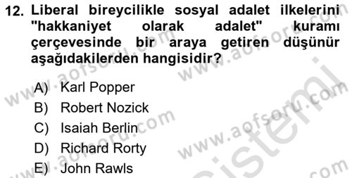 Siyaset Felsefesi 2 Dersi 2016 - 2017 Yılı (Final) Dönem Sonu Sınav Soruları 12. Soru