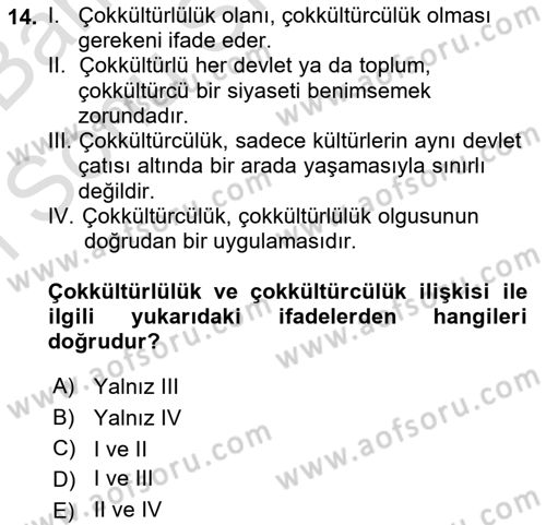 Siyaset Felsefesi 2 Dersi 2016 - 2017 Yılı (Final) Dönem Sonu Sınav Soruları 14. Soru