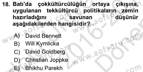 Siyaset Felsefesi 2 Dersi 2016 - 2017 Yılı (Final) Dönem Sonu Sınav Soruları 18. Soru