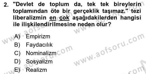 Siyaset Felsefesi 2 Dersi 2016 - 2017 Yılı (Final) Dönem Sonu Sınav Soruları 2. Soru