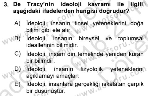 Siyaset Felsefesi 2 Dersi 2016 - 2017 Yılı (Final) Dönem Sonu Sınav Soruları 3. Soru