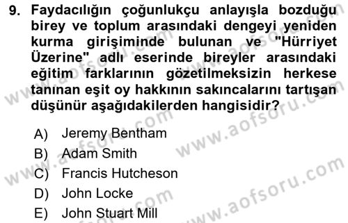 Siyaset Felsefesi 2 Dersi 2016 - 2017 Yılı (Final) Dönem Sonu Sınav Soruları 9. Soru