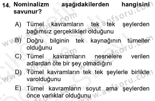 Siyaset Felsefesi 2 Dersi 2017 - 2018 Yılı (Vize) Ara Sınav Soruları 14. Soru
