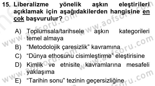 Siyaset Felsefesi 2 Dersi 2017 - 2018 Yılı (Vize) Ara Sınav Soruları 15. Soru