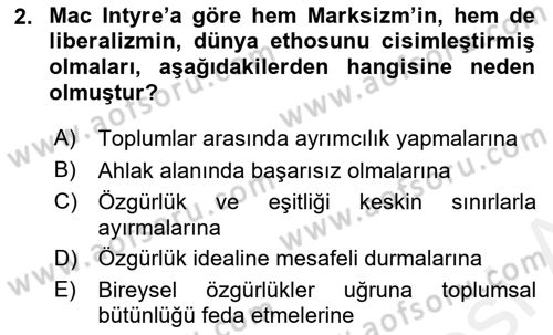 Siyaset Felsefesi 2 Dersi 2017 - 2018 Yılı (Vize) Ara Sınav Soruları 2. Soru