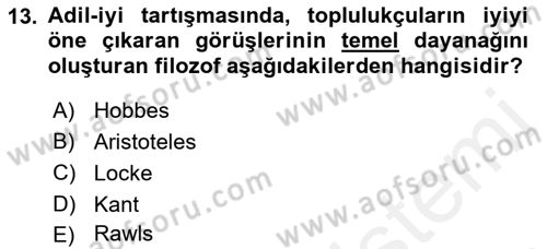 Siyaset Felsefesi 2 Dersi 2018 - 2019 Yılı (Vize) Ara Sınav Soruları 13. Soru