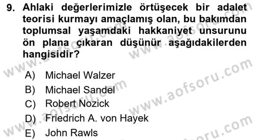 Siyaset Felsefesi 2 Dersi 2018 - 2019 Yılı (Vize) Ara Sınav Soruları 9. Soru