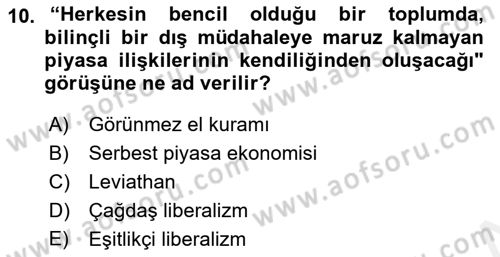 Siyaset Felsefesi 2 Dersi 2018 - 2019 Yılı (Final) Dönem Sonu Sınav Soruları 10. Soru