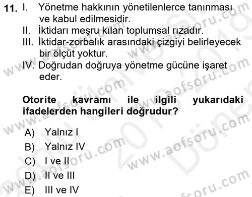 Siyaset Felsefesi 2 Dersi 2018 - 2019 Yılı (Final) Dönem Sonu Sınav Soruları 11. Soru