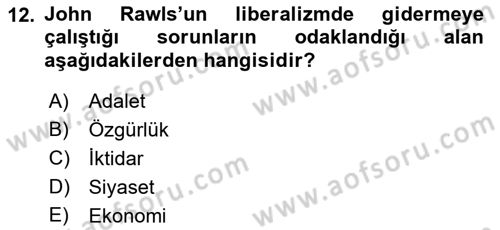 Siyaset Felsefesi 2 Dersi 2018 - 2019 Yılı (Final) Dönem Sonu Sınav Soruları 12. Soru