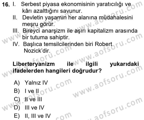 Siyaset Felsefesi 2 Dersi 2018 - 2019 Yılı (Final) Dönem Sonu Sınav Soruları 16. Soru