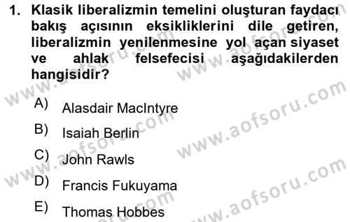 Siyaset Felsefesi 2 Dersi 2020 - 2021 Yılı Yaz Okulu Sınav Soruları 1. Soru
