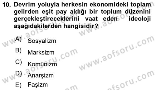 Siyaset Felsefesi 2 Dersi 2020 - 2021 Yılı Yaz Okulu Sınav Soruları 10. Soru