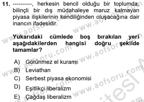 Siyaset Felsefesi 2 Dersi 2020 - 2021 Yılı Yaz Okulu Sınav Soruları 11. Soru