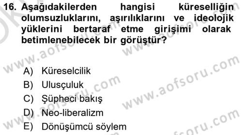 Siyaset Felsefesi 2 Dersi 2020 - 2021 Yılı Yaz Okulu Sınav Soruları 16. Soru