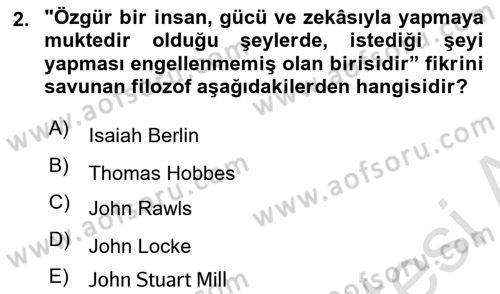 Siyaset Felsefesi 2 Dersi 2020 - 2021 Yılı Yaz Okulu Sınav Soruları 2. Soru