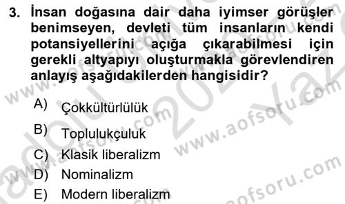 Siyaset Felsefesi 2 Dersi 2020 - 2021 Yılı Yaz Okulu Sınav Soruları 3. Soru