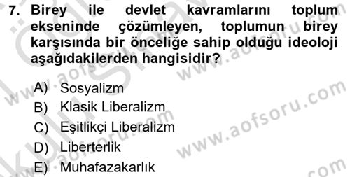 Siyaset Felsefesi 2 Dersi 2020 - 2021 Yılı Yaz Okulu Sınav Soruları 7. Soru