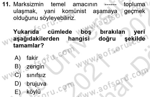 Siyaset Felsefesi 2 Dersi 2021 - 2022 Yılı (Vize) Ara Sınav Soruları 11. Soru